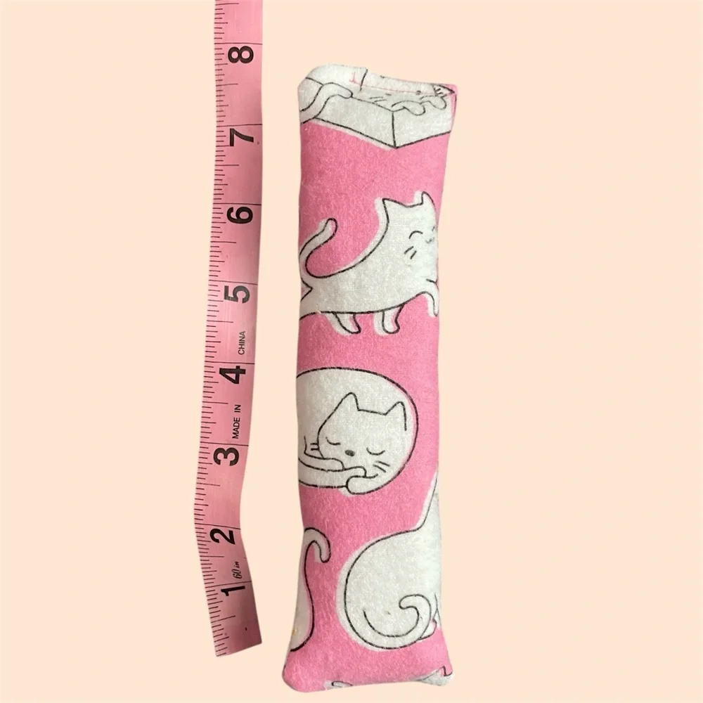 Handmade Pink Cat Print Catnip Toy Kick Stick Set (4)